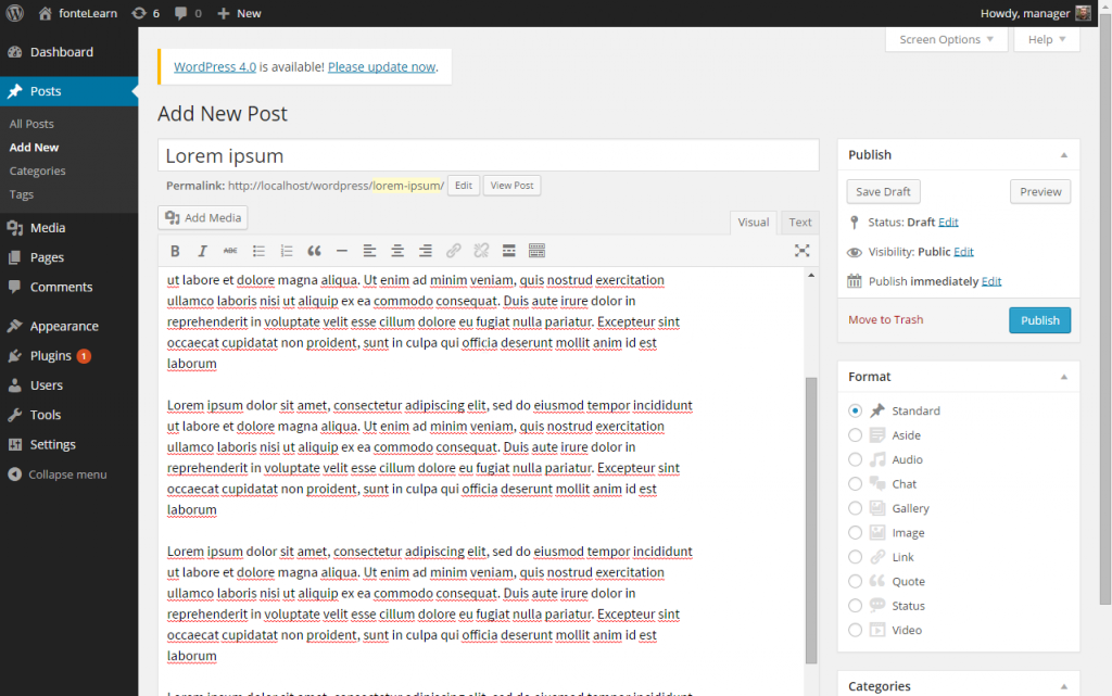 Add New Post ‹ fonteLearn — WordPress 3.9