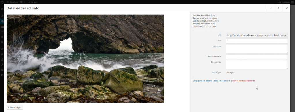 Biblioteca multimedia ‹ Pruebas — WordPress 4.0