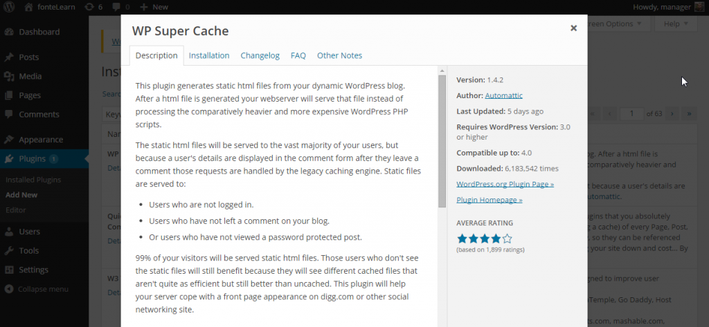 More details. Install Plugins ‹ fonteLearn — WordPress 3.9