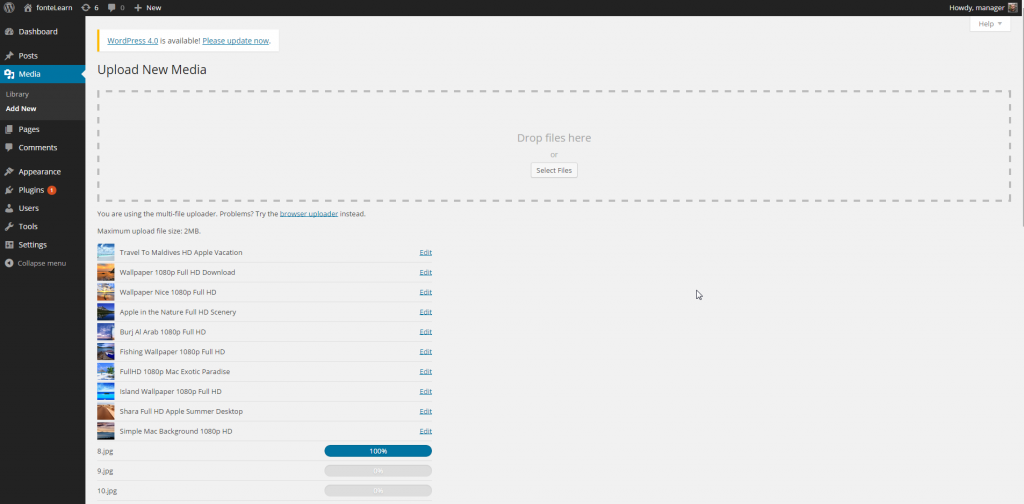 WordPress 3.9 - Upload New Media ‹ fonteLearn — WordPress