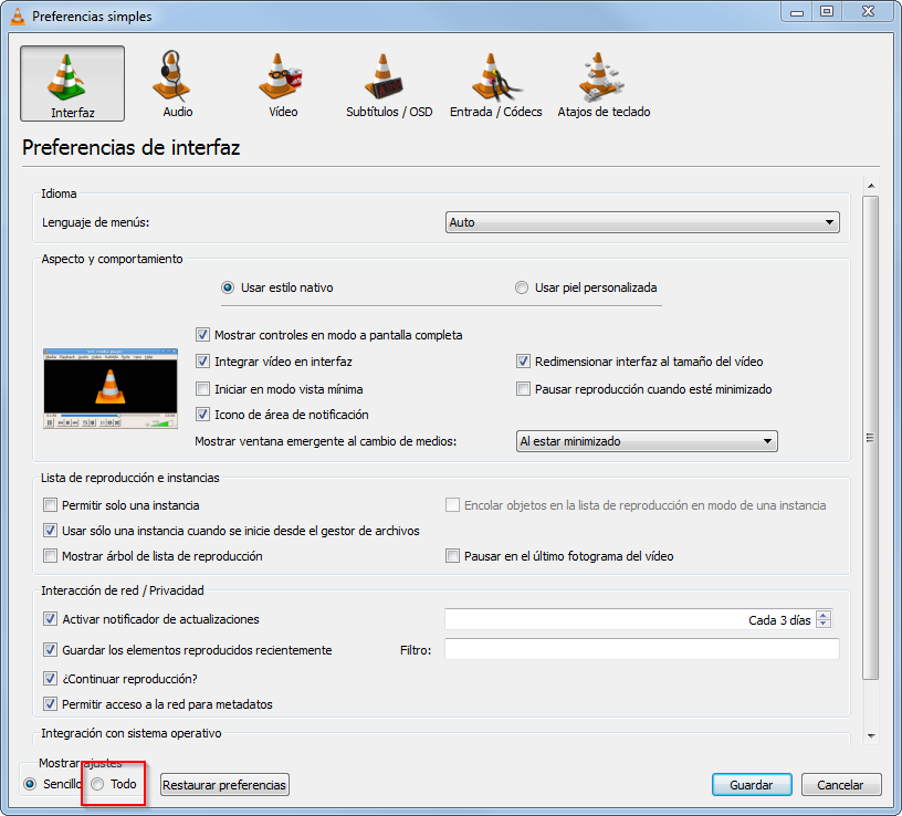 VLC. Reproducir pausar con un clic de raton 01